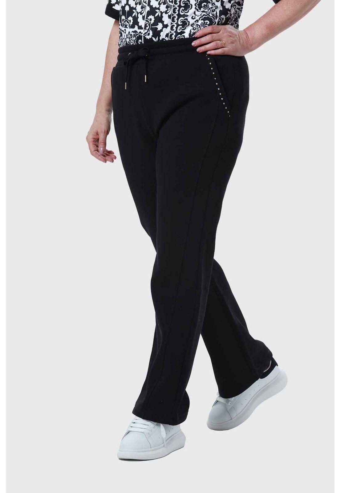 Pantalón Buzo Mujer Detalle Strass Bolsillo Negro-1