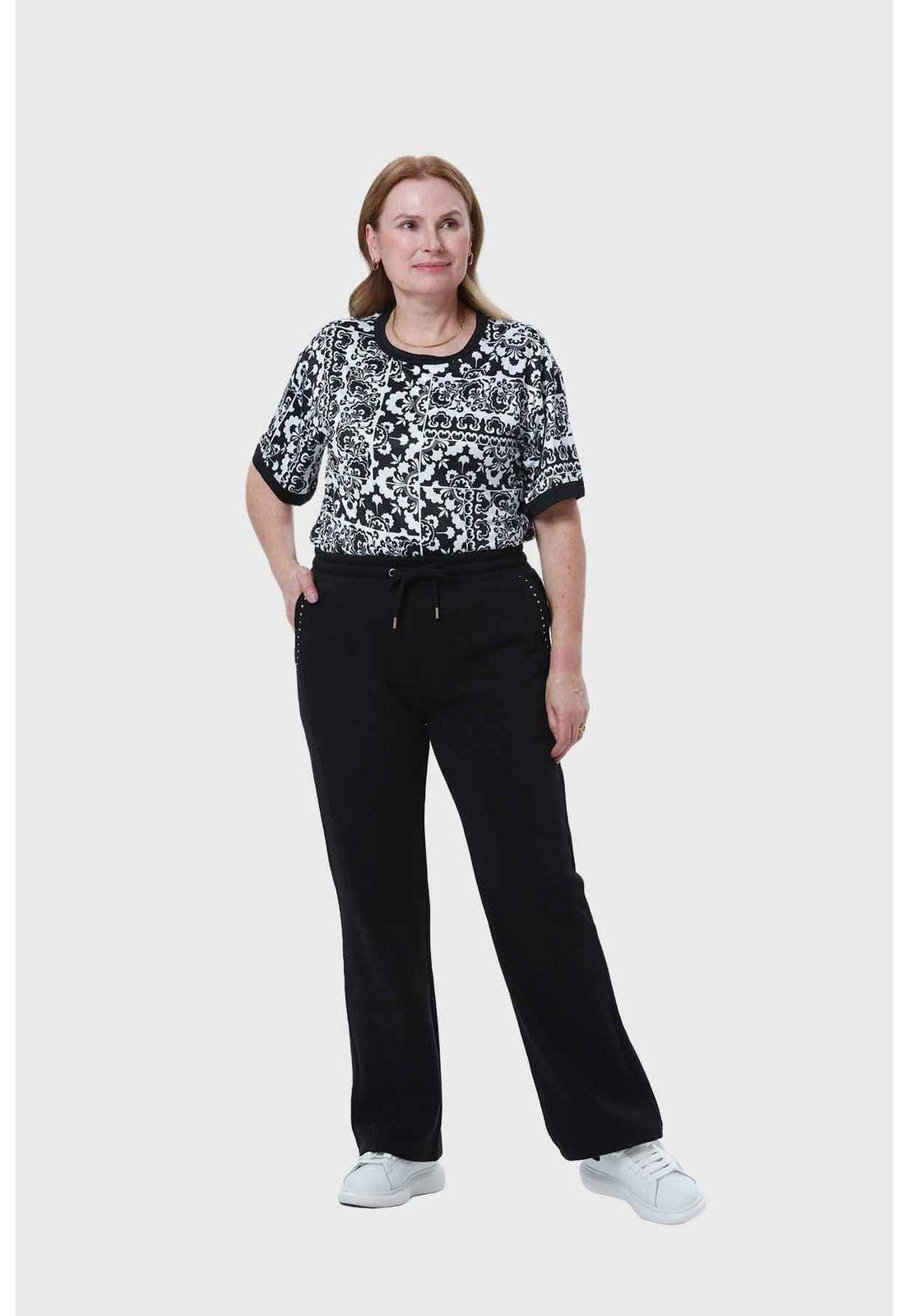Pantalón Buzo Mujer Detalle Strass Bolsillo Negro-3