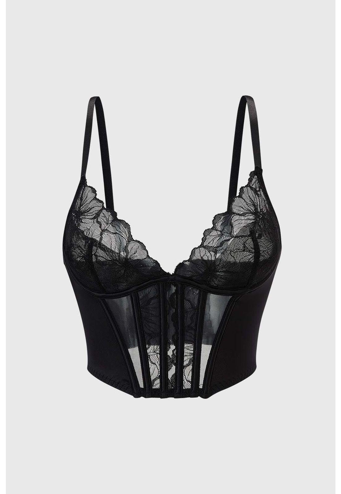 Sostén Mujer Encaje Tipo Corset Negro-0