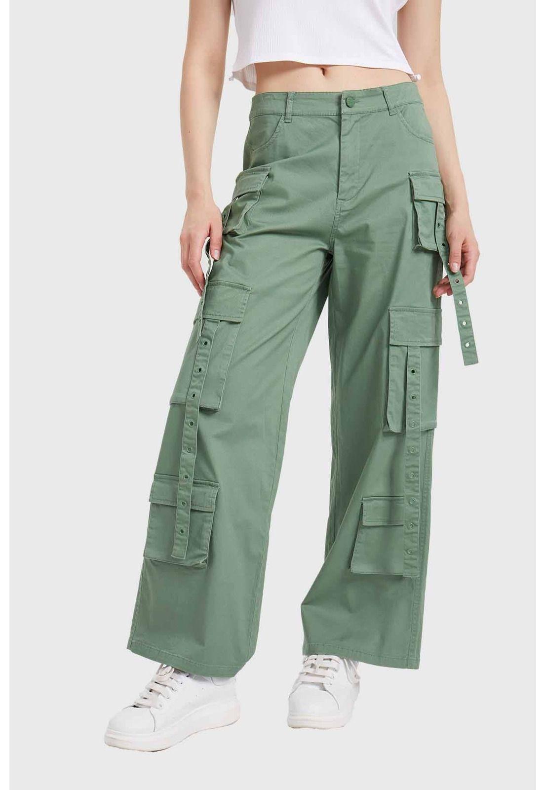 Pantalón Mujer Cargo Tiras Verde-0