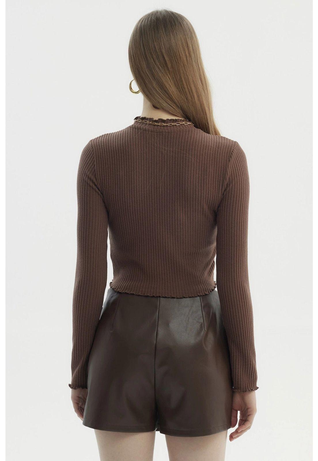 Polera Mujer Basic Ajustado Café Oscuro-2