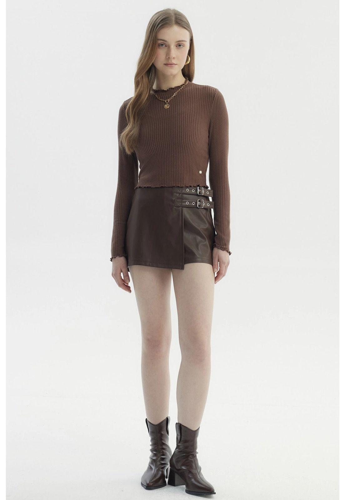 Polera Mujer Basic Ajustado Café Oscuro-3