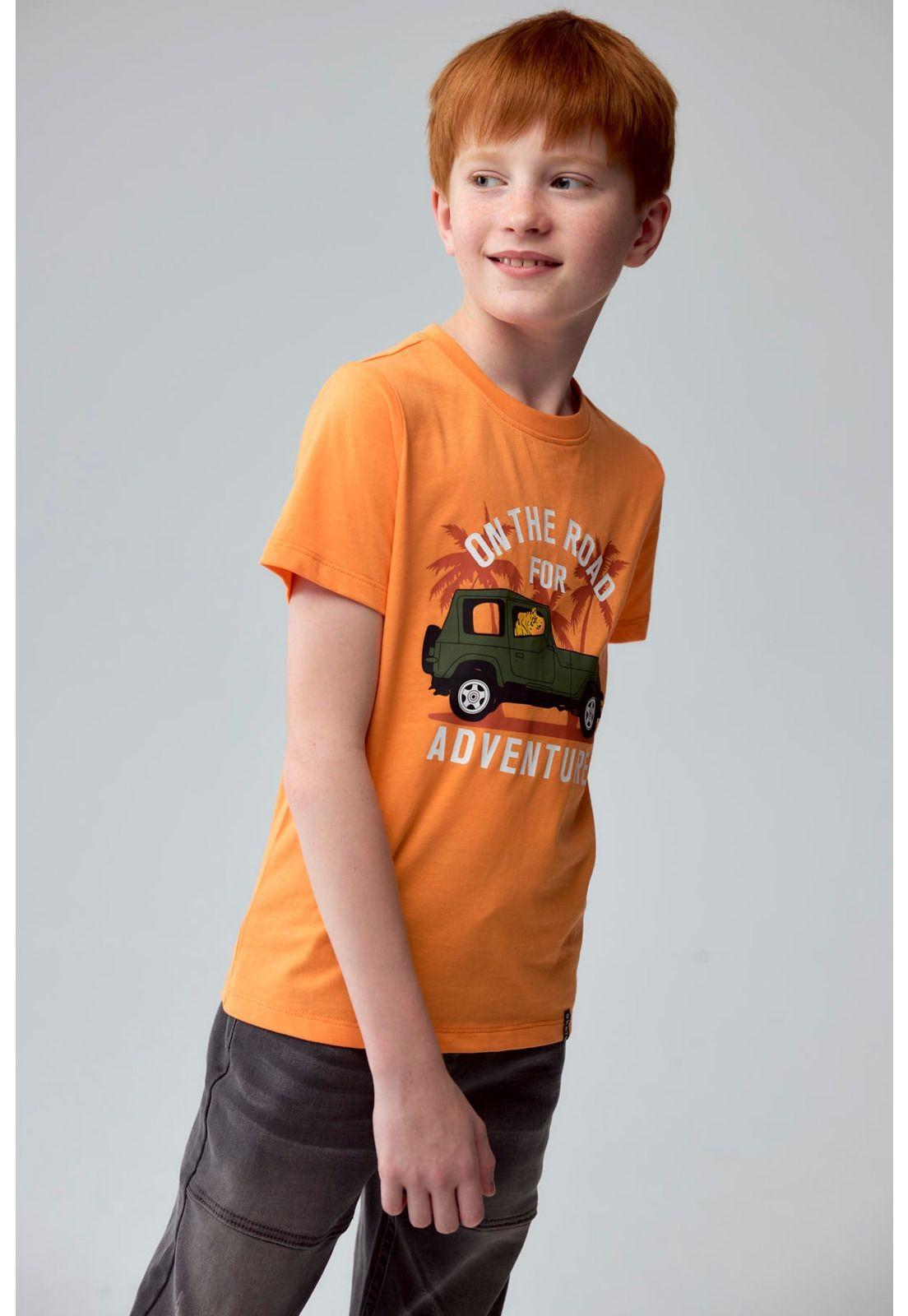 Polera Niño Básica Estampada Naranjo - lll-1