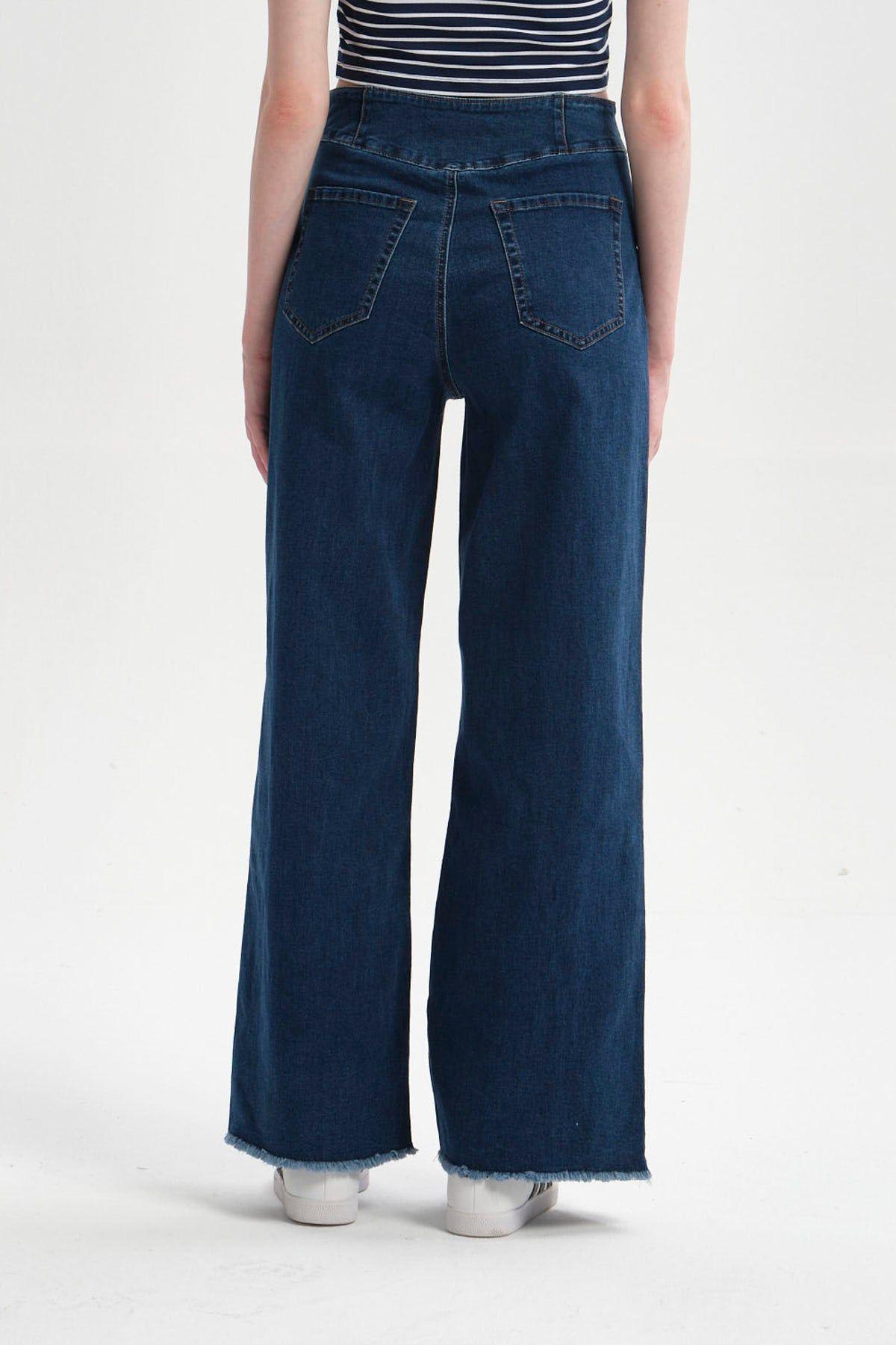 Jeans Mujer Calce Recto Linea Pretina Azul Oscuro-2