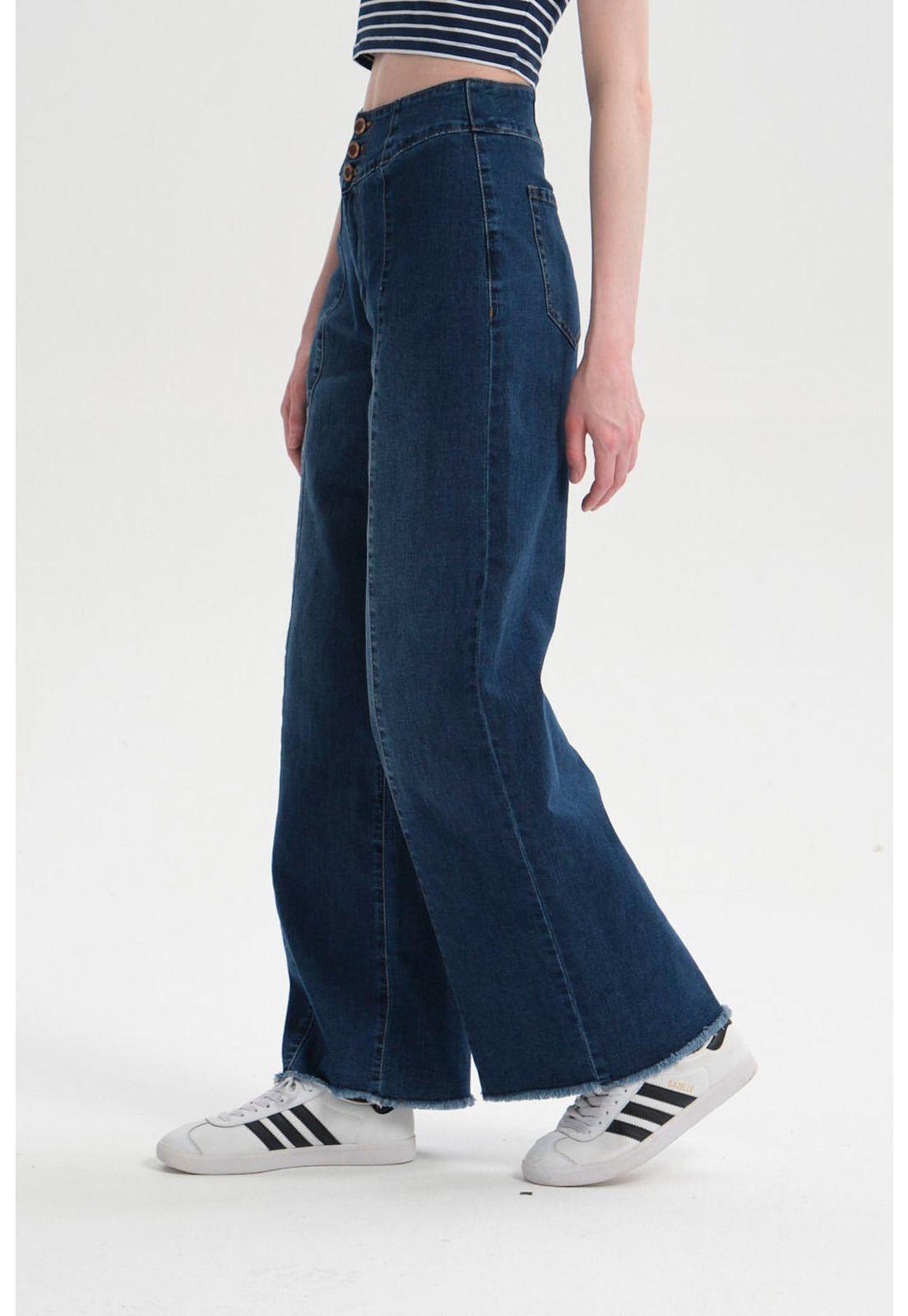 Jeans Mujer Calce Recto Línea Pretina Azul Oscuro-1