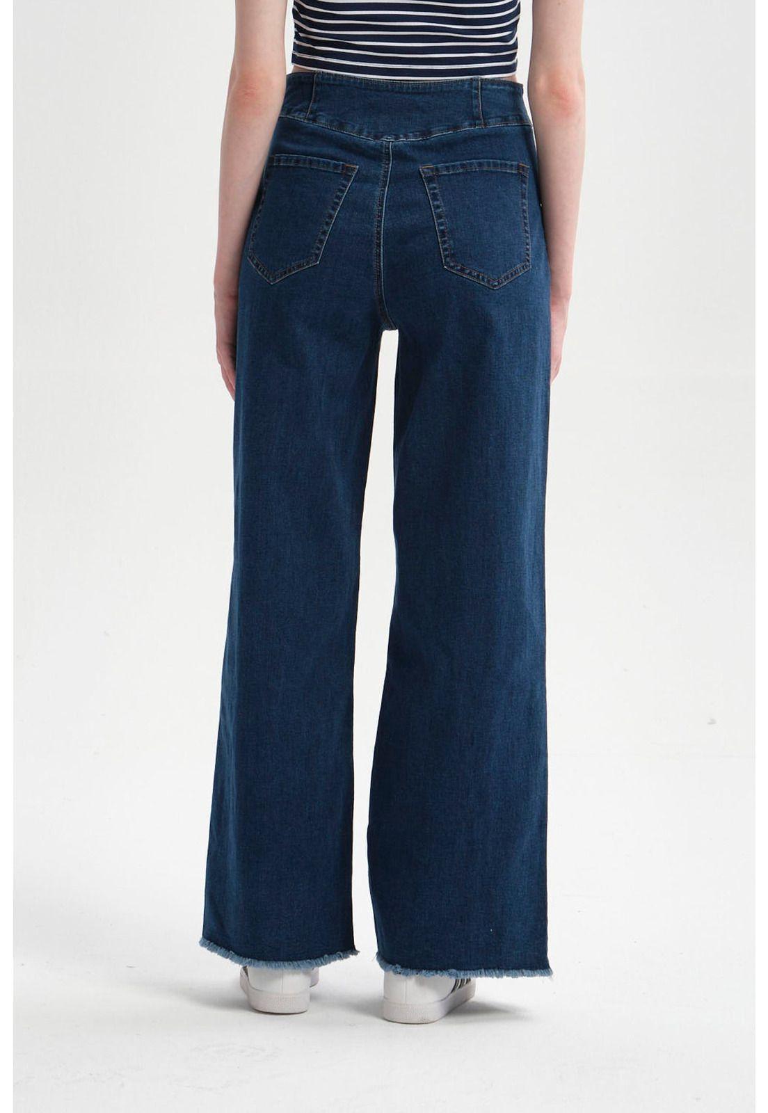 Jeans Mujer Calce Recto Línea Pretina Azul Oscuro-2