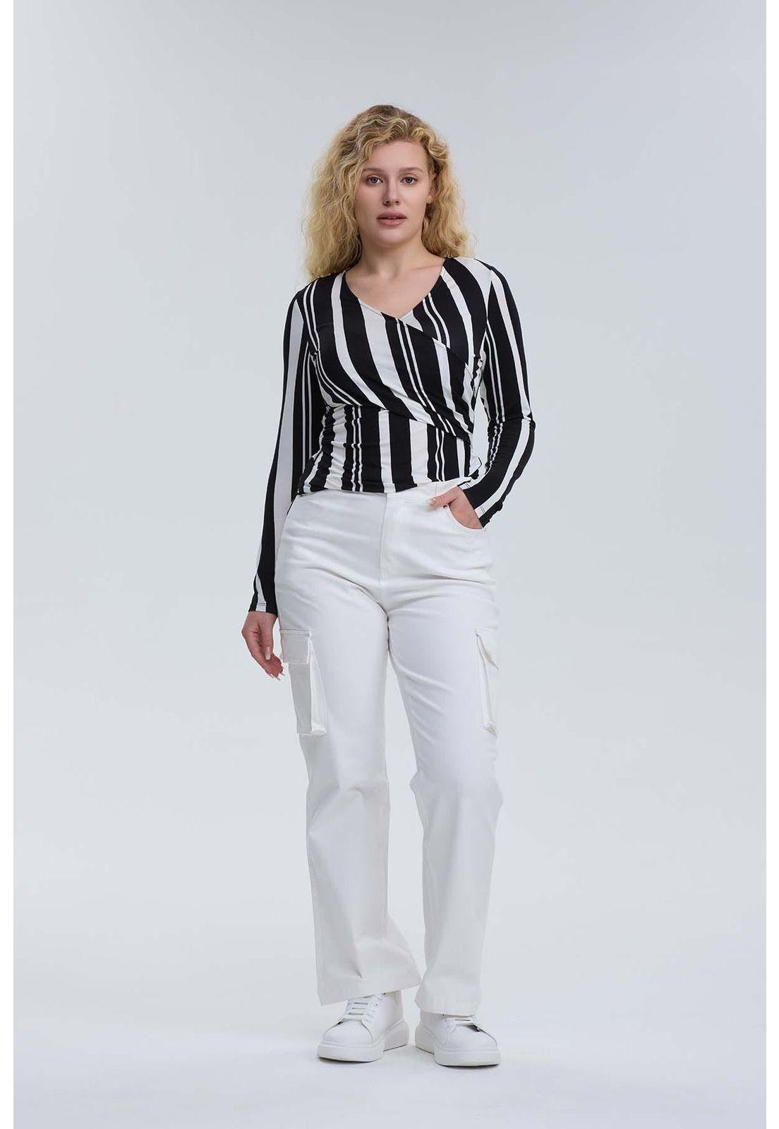 Pantalón Mujer Wide Leg Cargo Gabardina Crudo-3