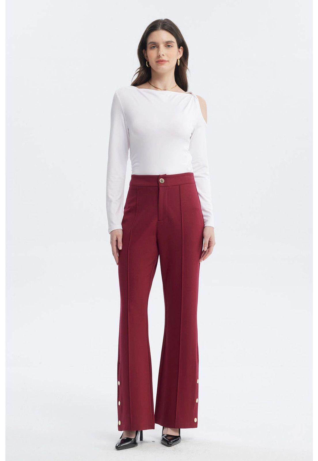 Pantalón Mujer Leve Flare Burdeo-3