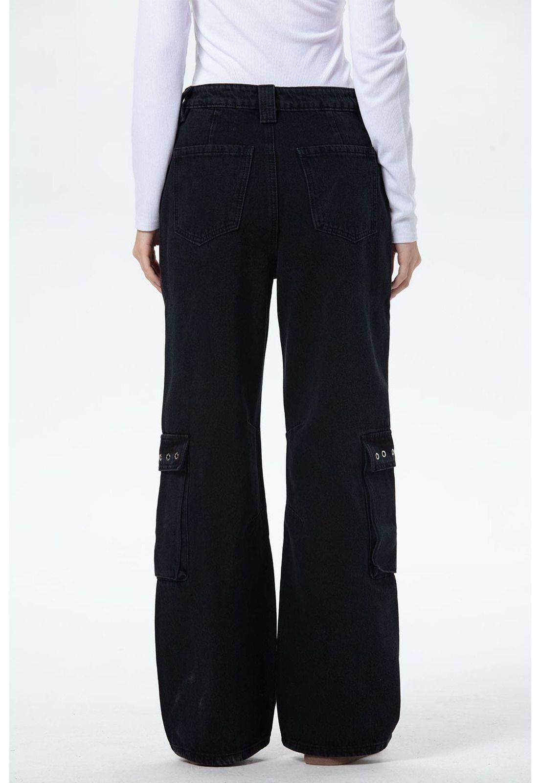 Jeans Mujer Cargo Calce Recto Negro - lV-2