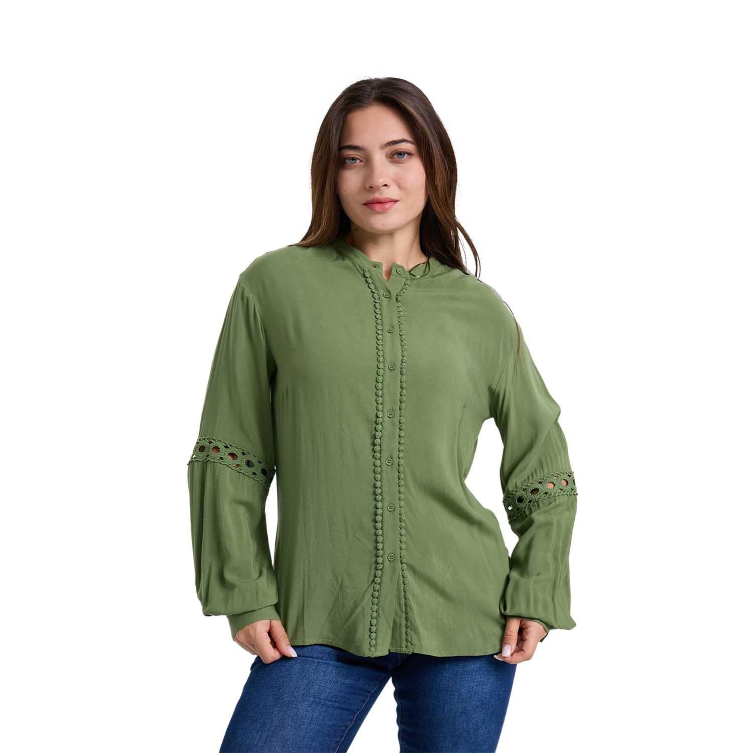 Blusa Mujer Macramé Lisa Verde Musgo-0