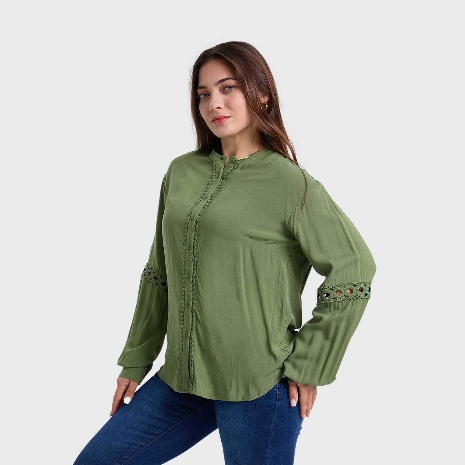 Blusa Mujer Macramé Lisa Verde Musgo-1