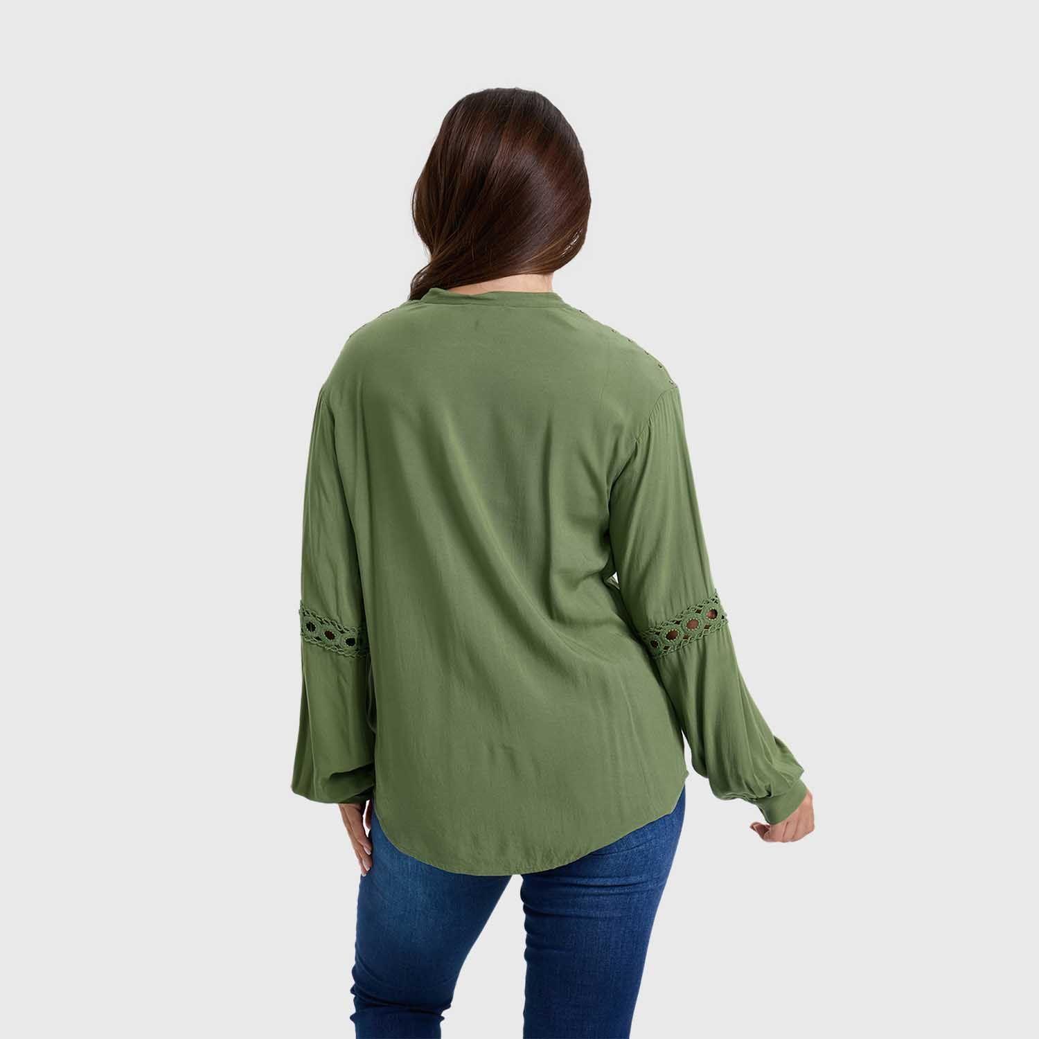 Blusa Mujer Macramé Lisa Verde Musgo-2