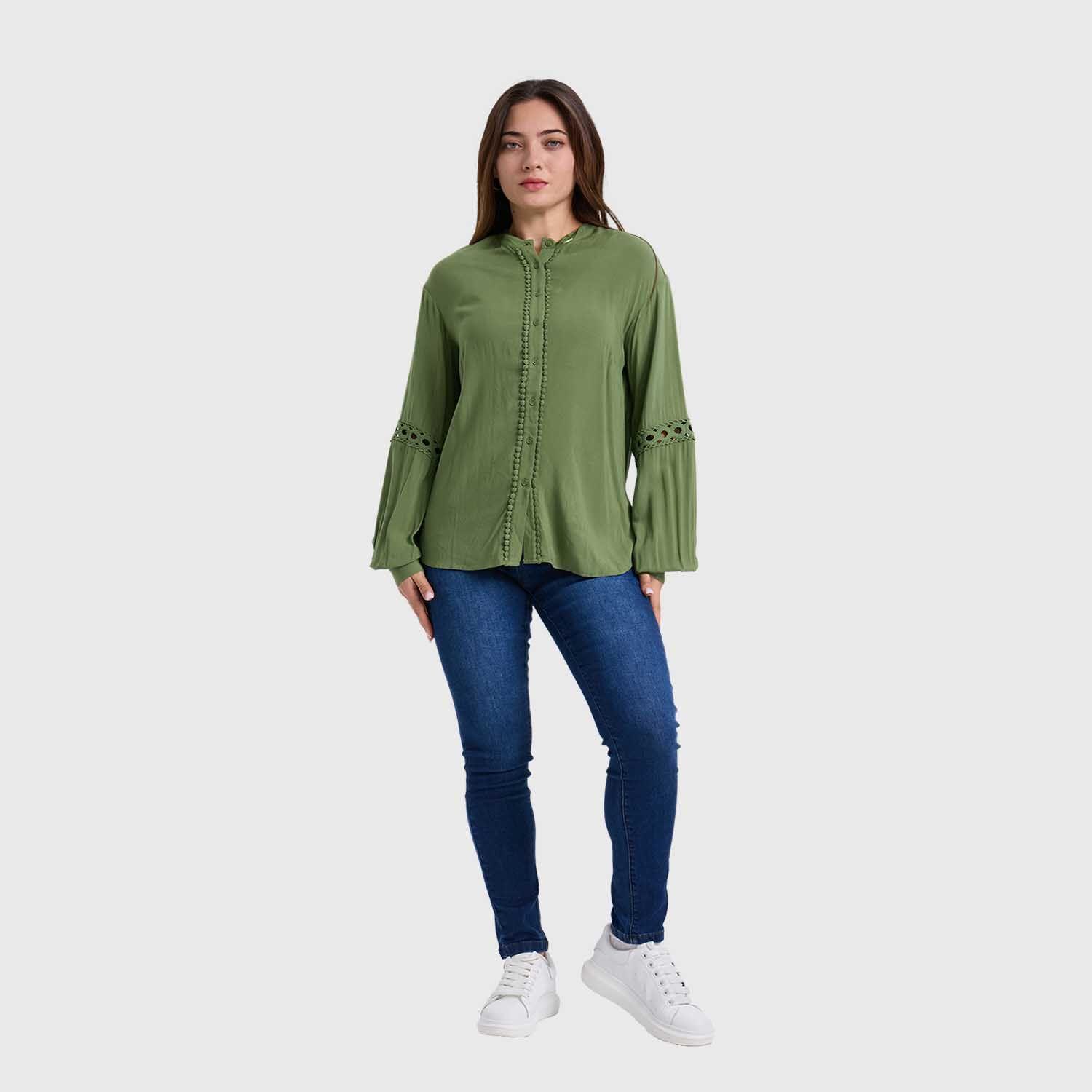 Blusa Mujer Macramé Lisa Verde Musgo-3