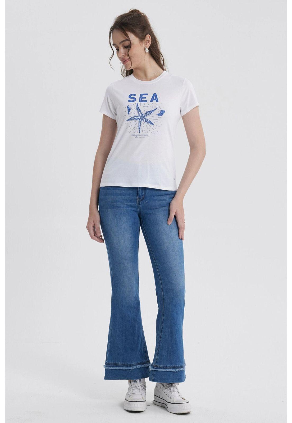 Polera Mujer Básica Print Blanco / Azul Marino / Celeste-3