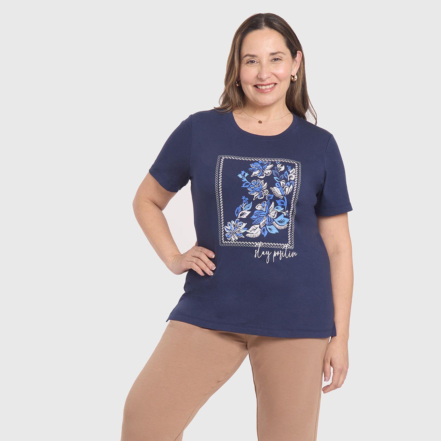 Polera Mujer Print Posicional Azul Fashion's Park-3
