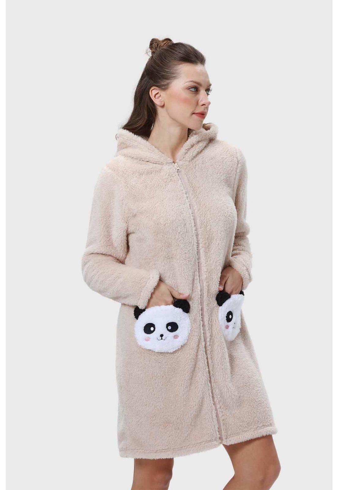 Bata Mujer Polar Con Bolsillo Beige-1