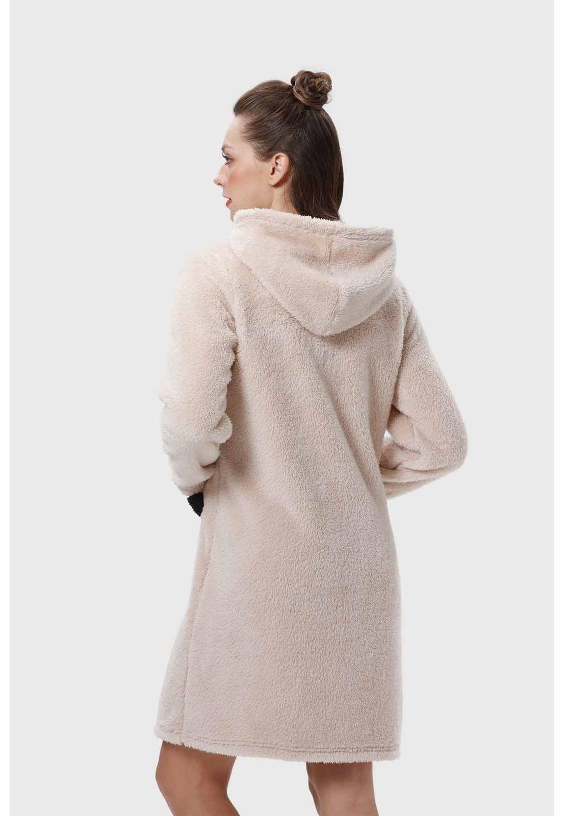 Bata Mujer Polar Con Bolsillo Beige-2