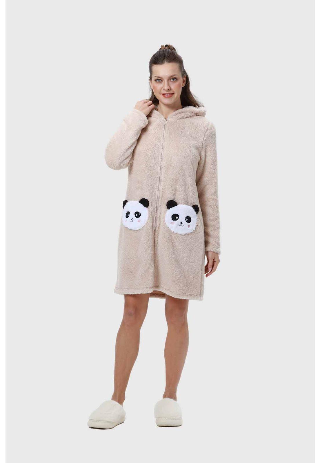 Bata Mujer Polar Con Bolsillo Beige-3