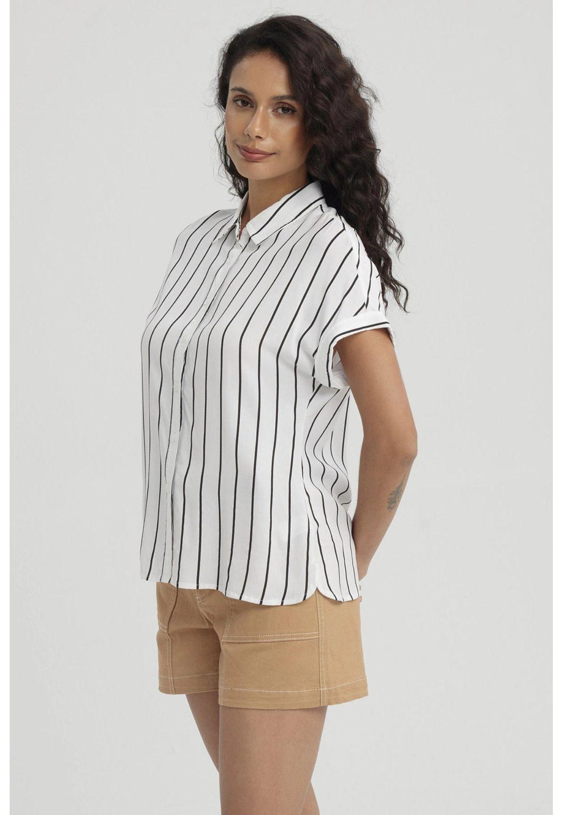 Blusa Mujer Rayada Abotonada Blanco / Negro-1