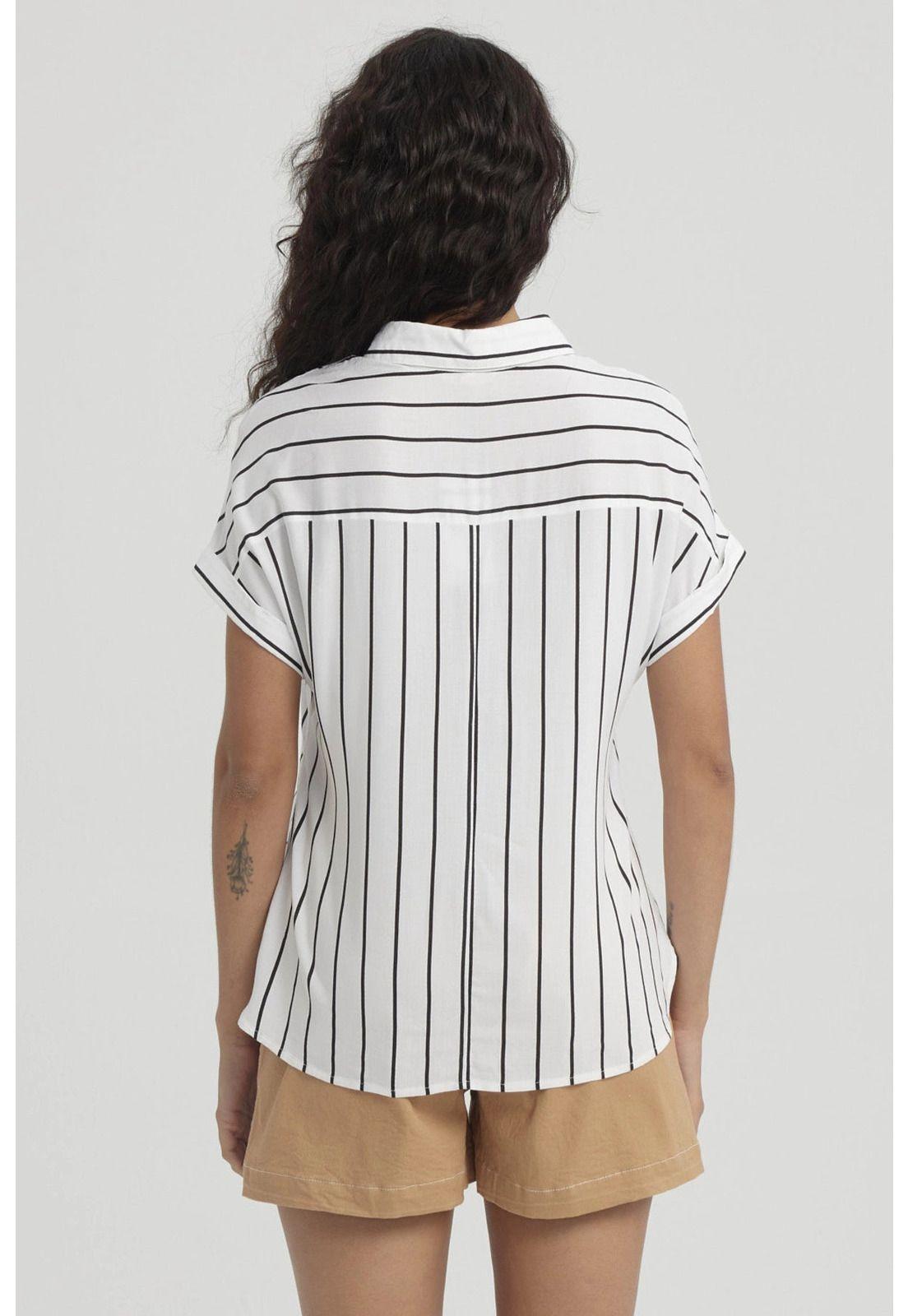 Blusa Mujer Rayada Abotonada Blanco / Negro-2