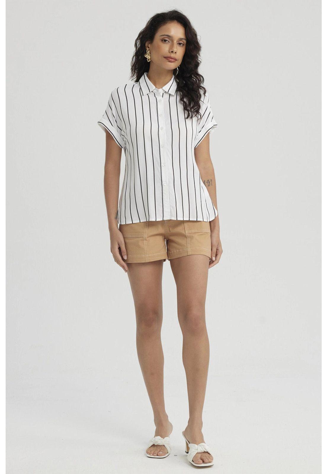 Blusa Mujer Rayada Abotonada Blanco / Negro-3