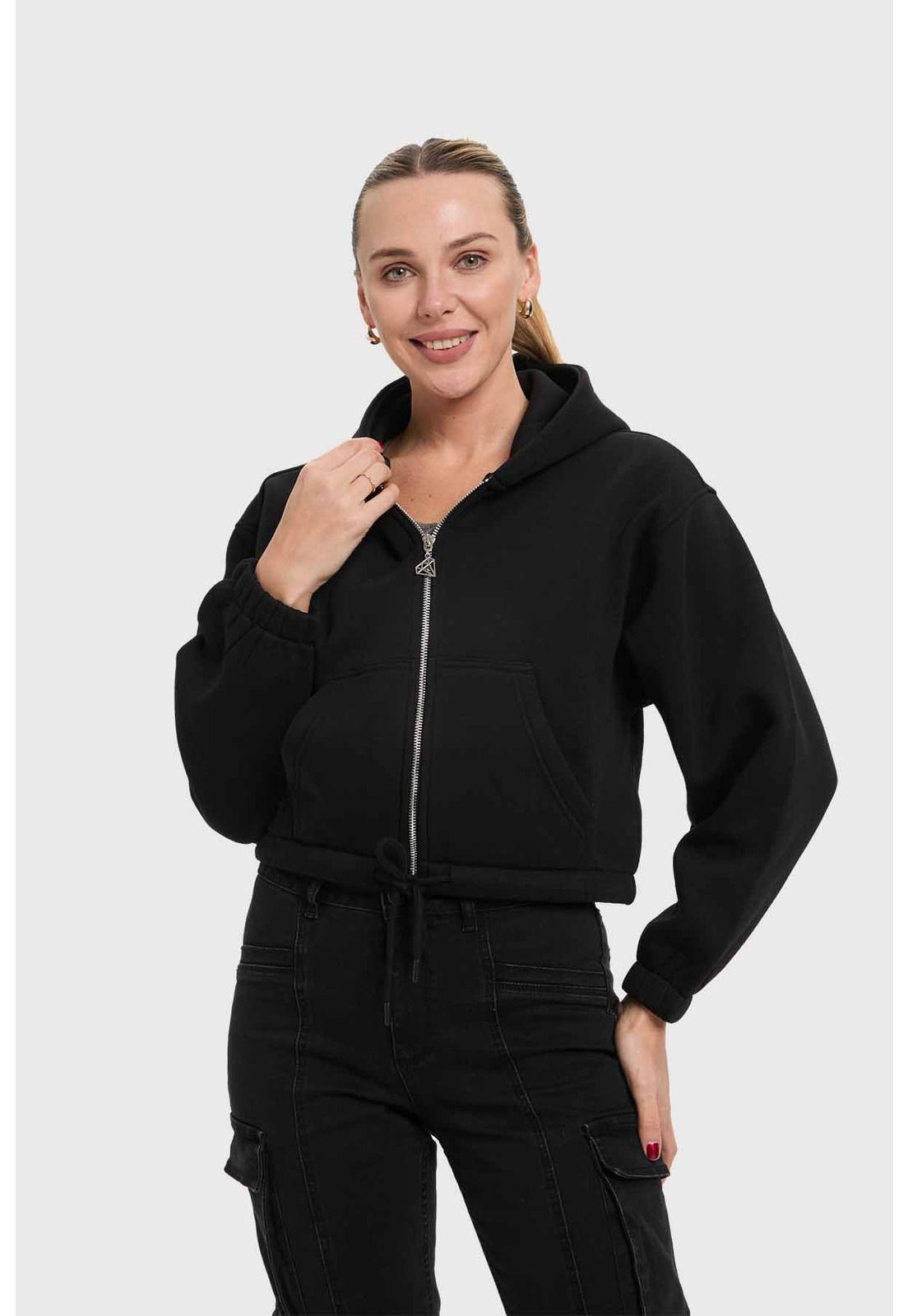 Polerón Mujer Crop Negro - lll-0