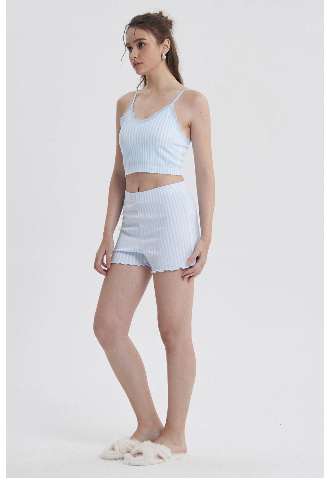 Pijama Mujer Crop Celeste-1