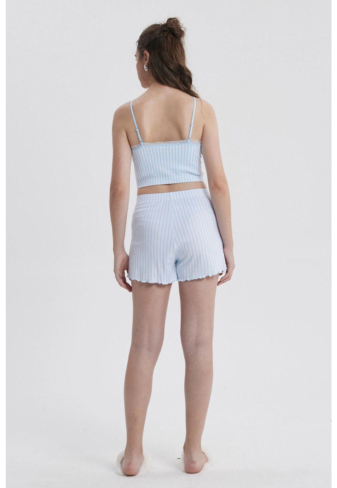 Pijama Mujer Crop Celeste-2