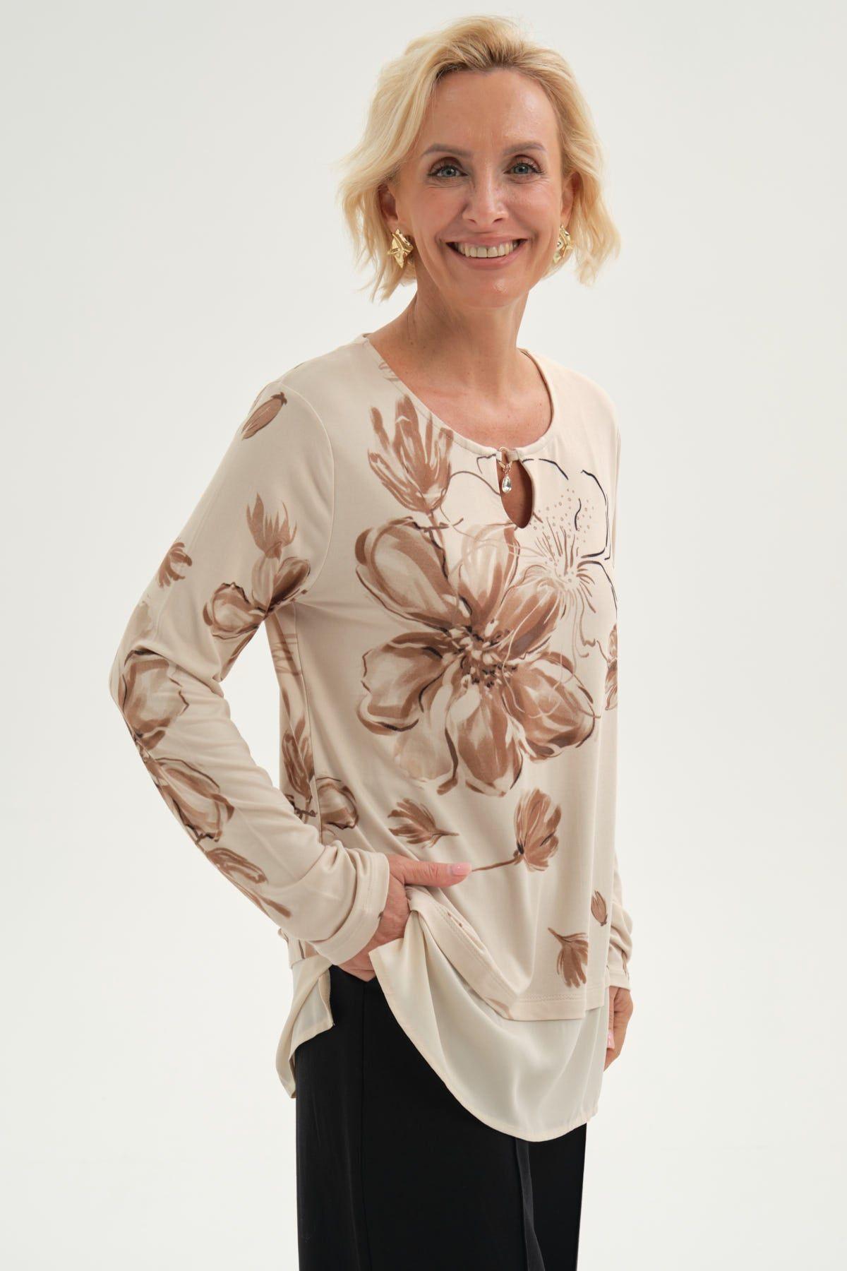 Polera Mujer Evasé Con Aplicación Beige-1
