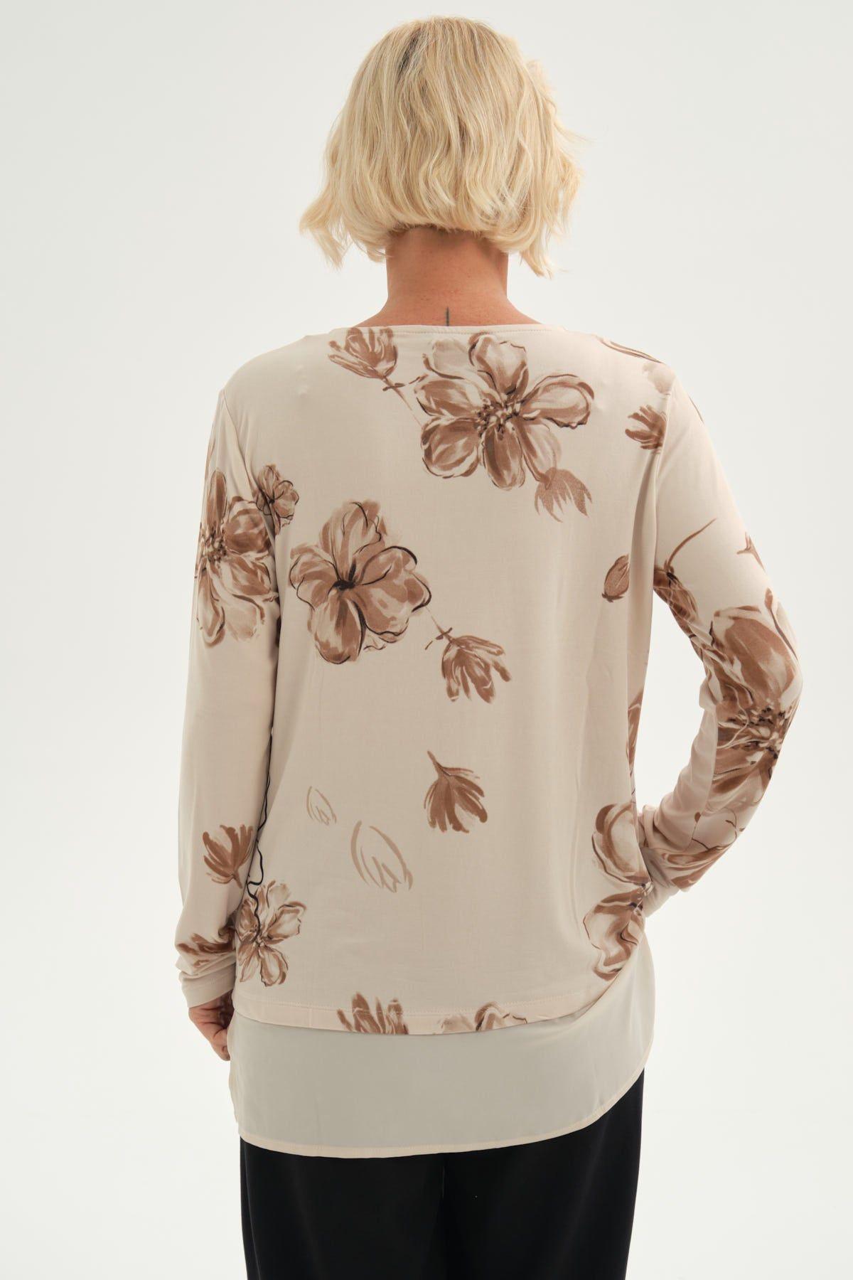 Polera Mujer Evasé Con Aplicación Beige-2