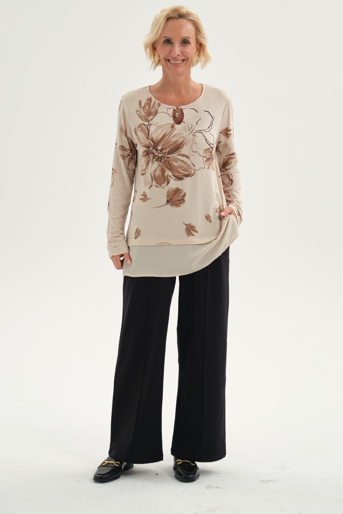 Polera Mujer Evasé Con Aplicación Beige-3