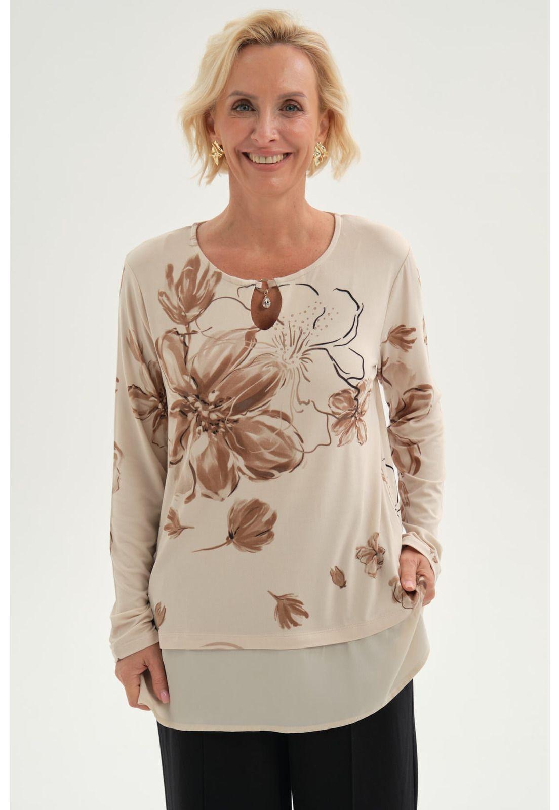 Polera Mujer Evasé Con Aplicación Beige-0