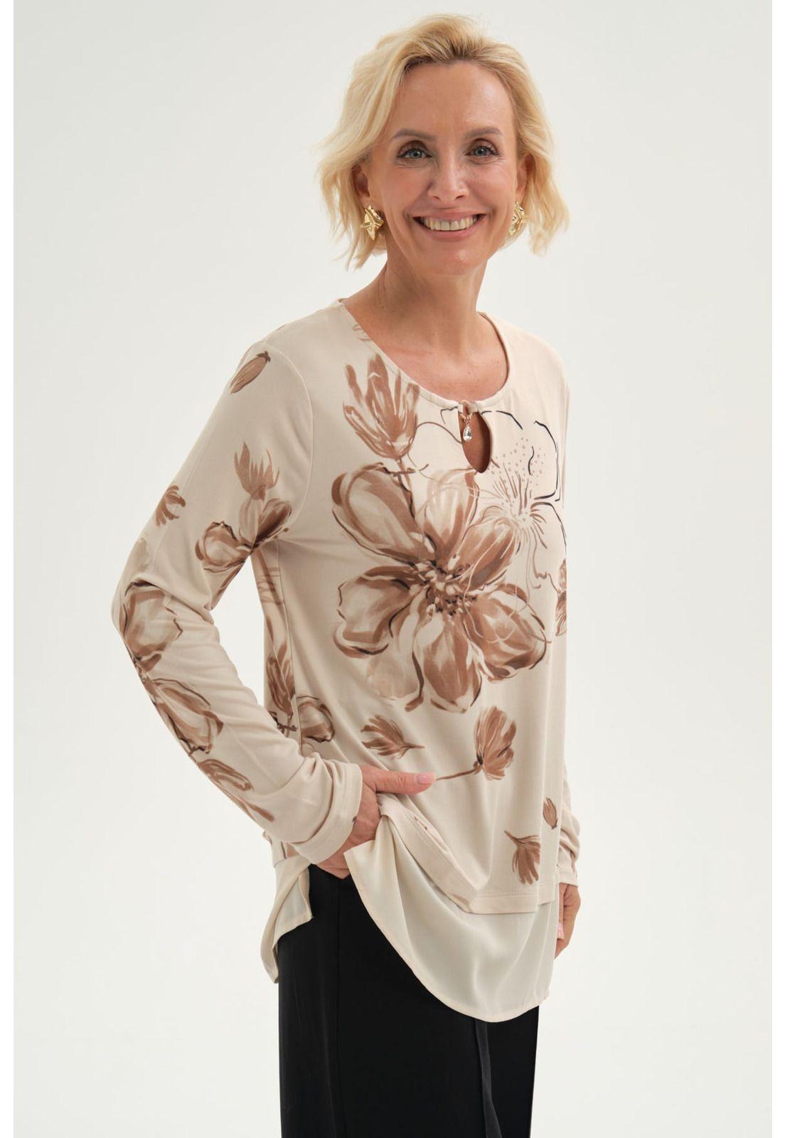 Polera Mujer Evasé Con Aplicación Beige-1