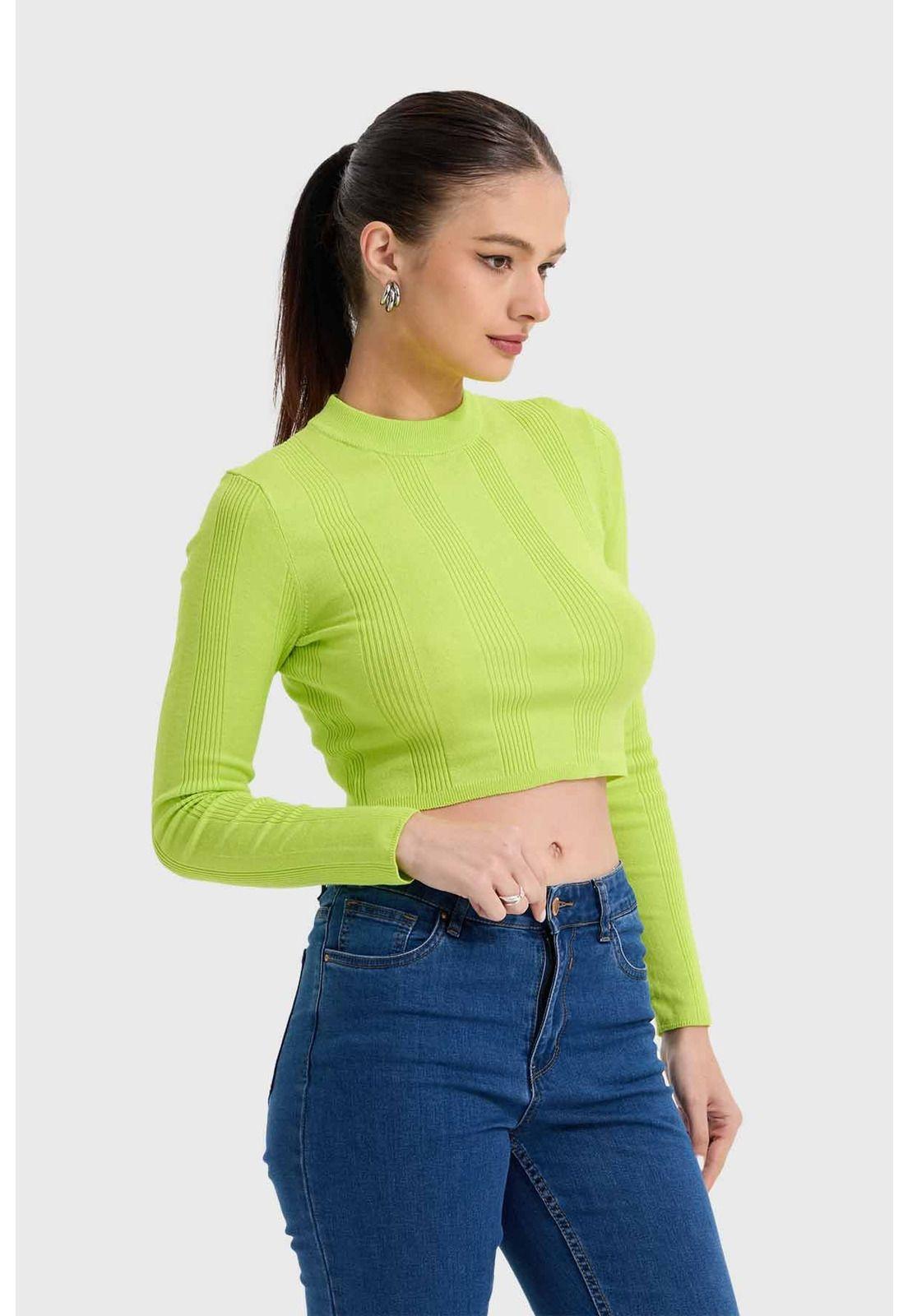 Sweater Mujer Aplicación Verde Flúor-1