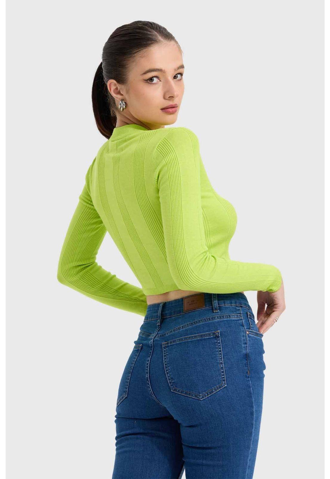 Sweater Mujer Aplicación Verde Flúor-2
