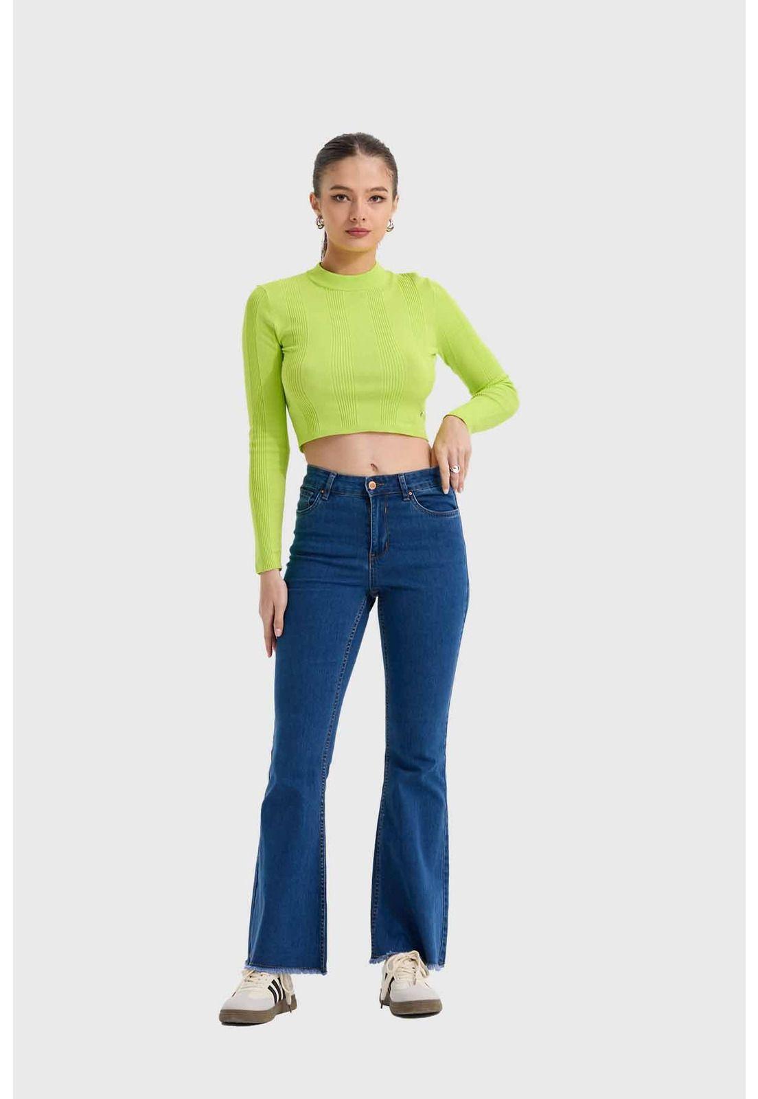 Sweater Mujer Aplicación Verde Flúor-3