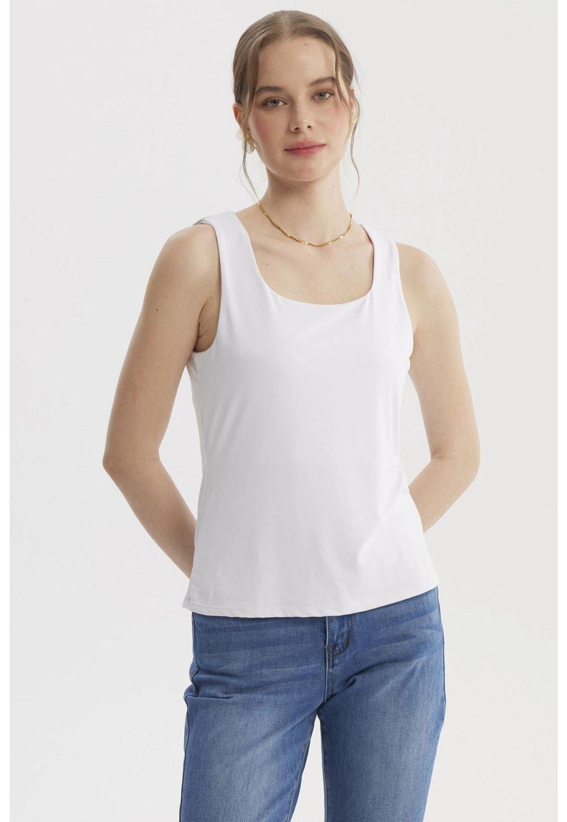 Polera Mujer Lisa Doble Capa Blanco- ll-0