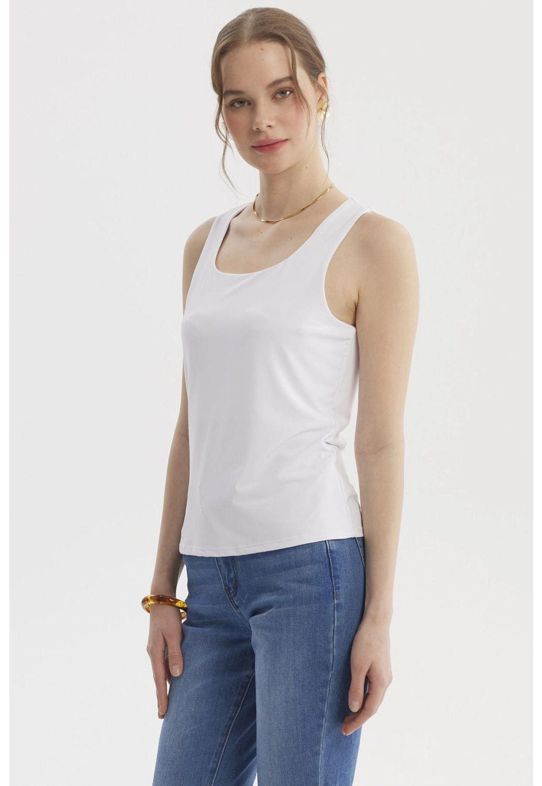Polera Mujer Lisa Doble Capa Blanco- ll-1