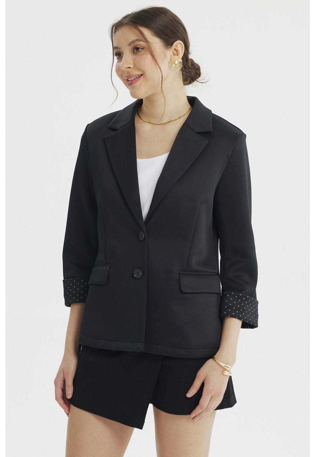 Blazer Mujer Liso Puño Print Negro-1