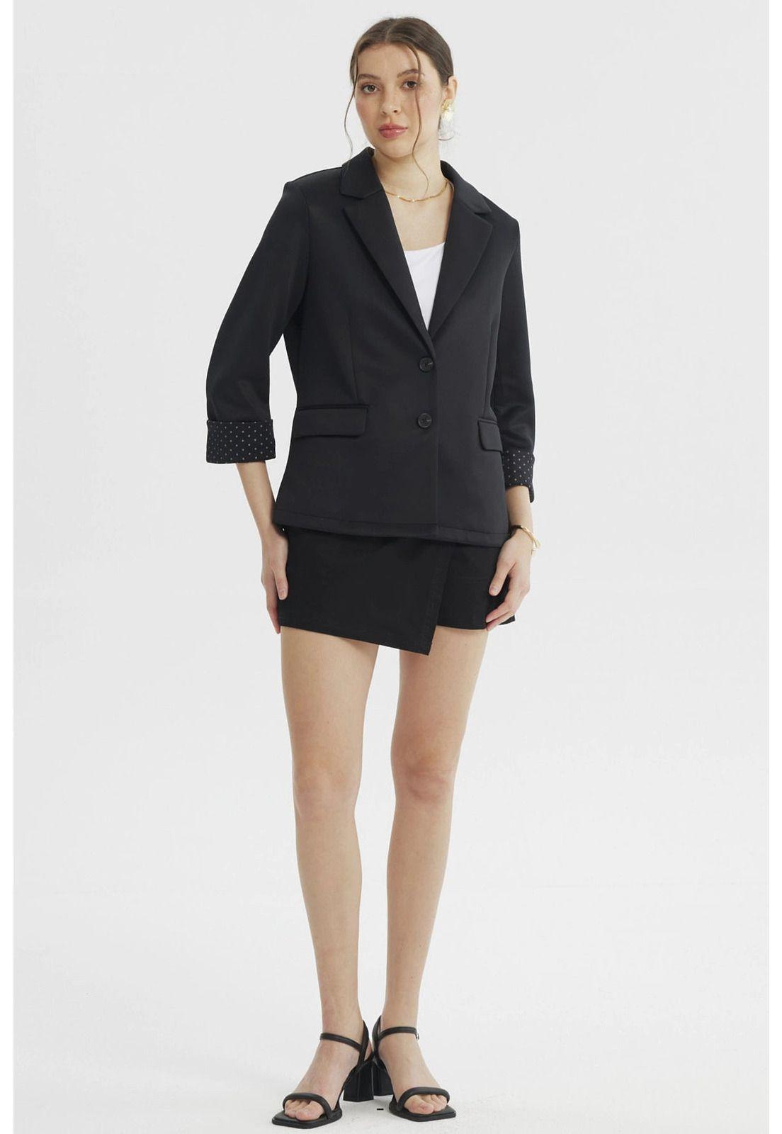 Blazer Mujer Liso Puño Print Negro-3