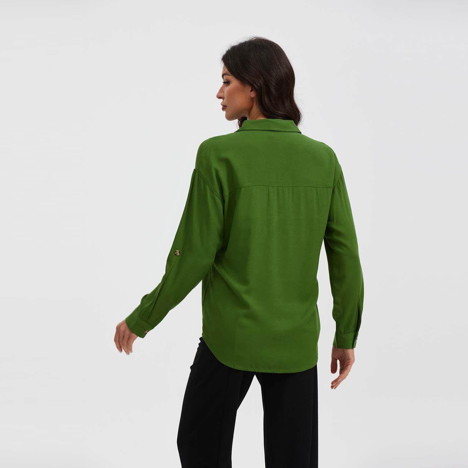 Blusa Manga Roll Up Verde Oscuro Mujer-2