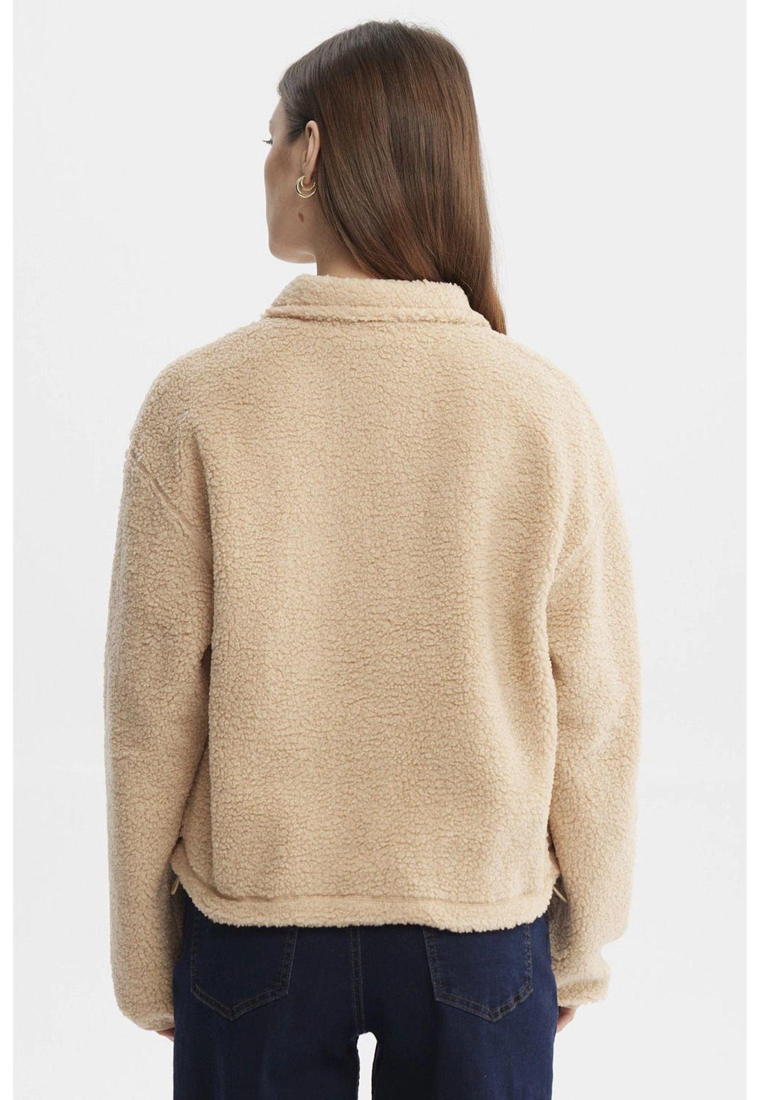 Polar Mujer Corderito Medio Cierre Beige-2