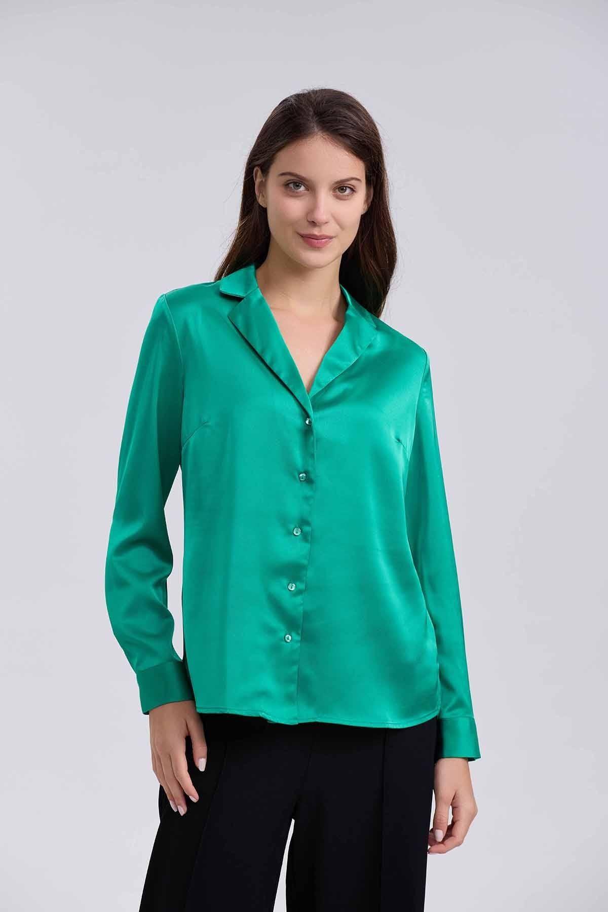 Blusa Mujer Satín Verde-0