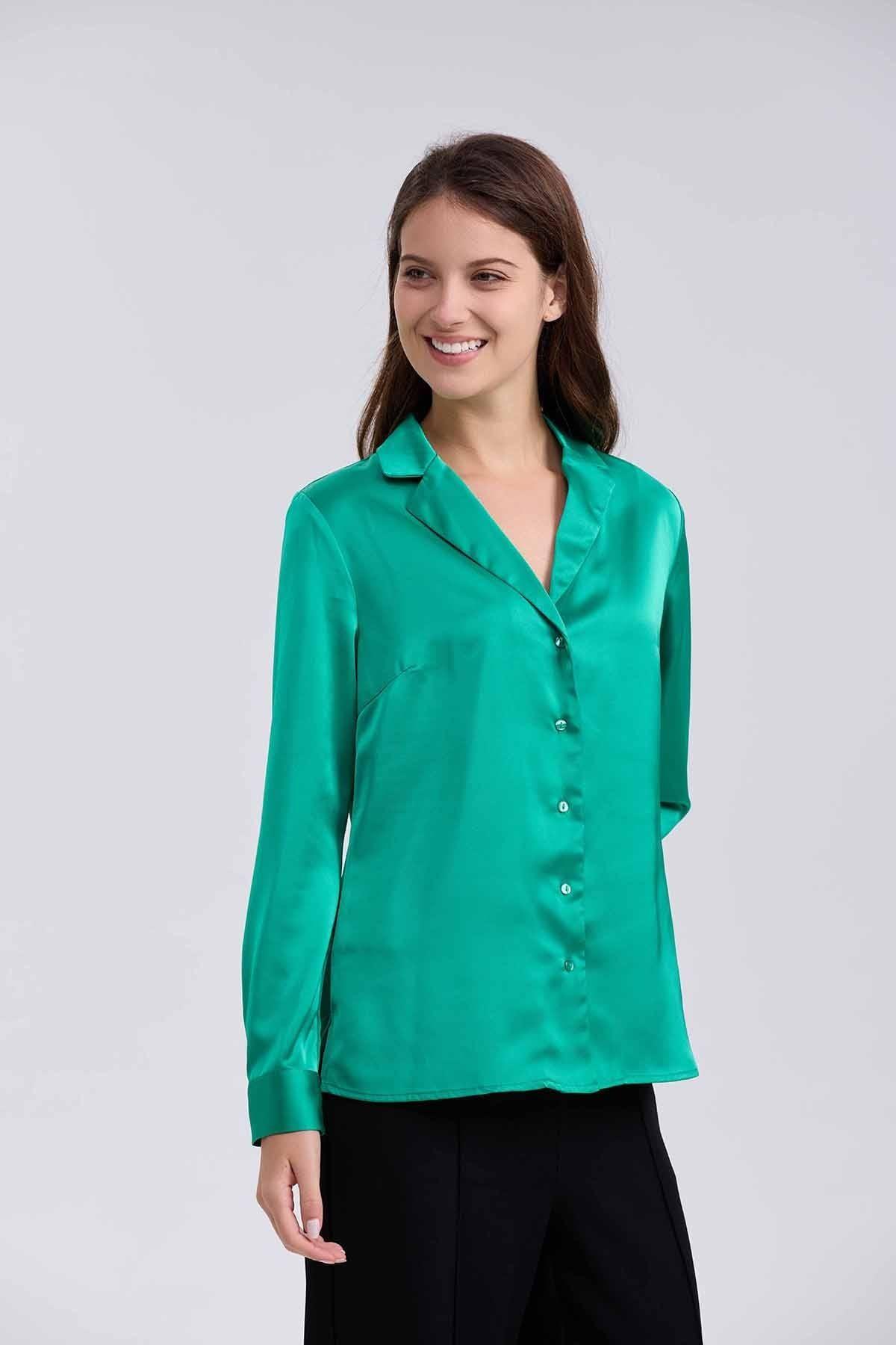 Blusa Mujer Satín Verde-1