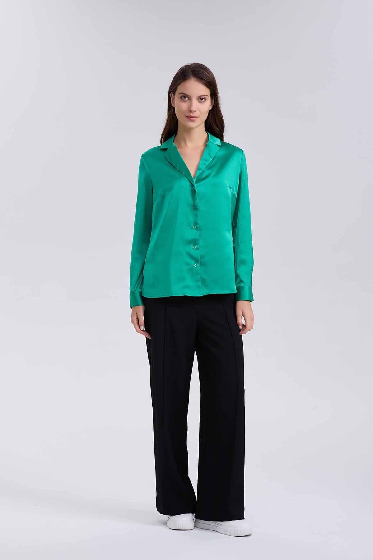 Blusa Mujer Satín Verde-3
