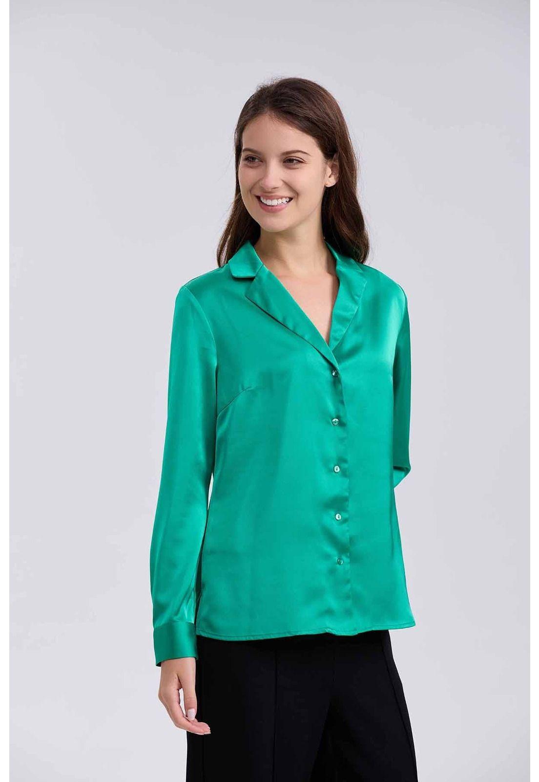 Blusa Mujer Satín Verde-1