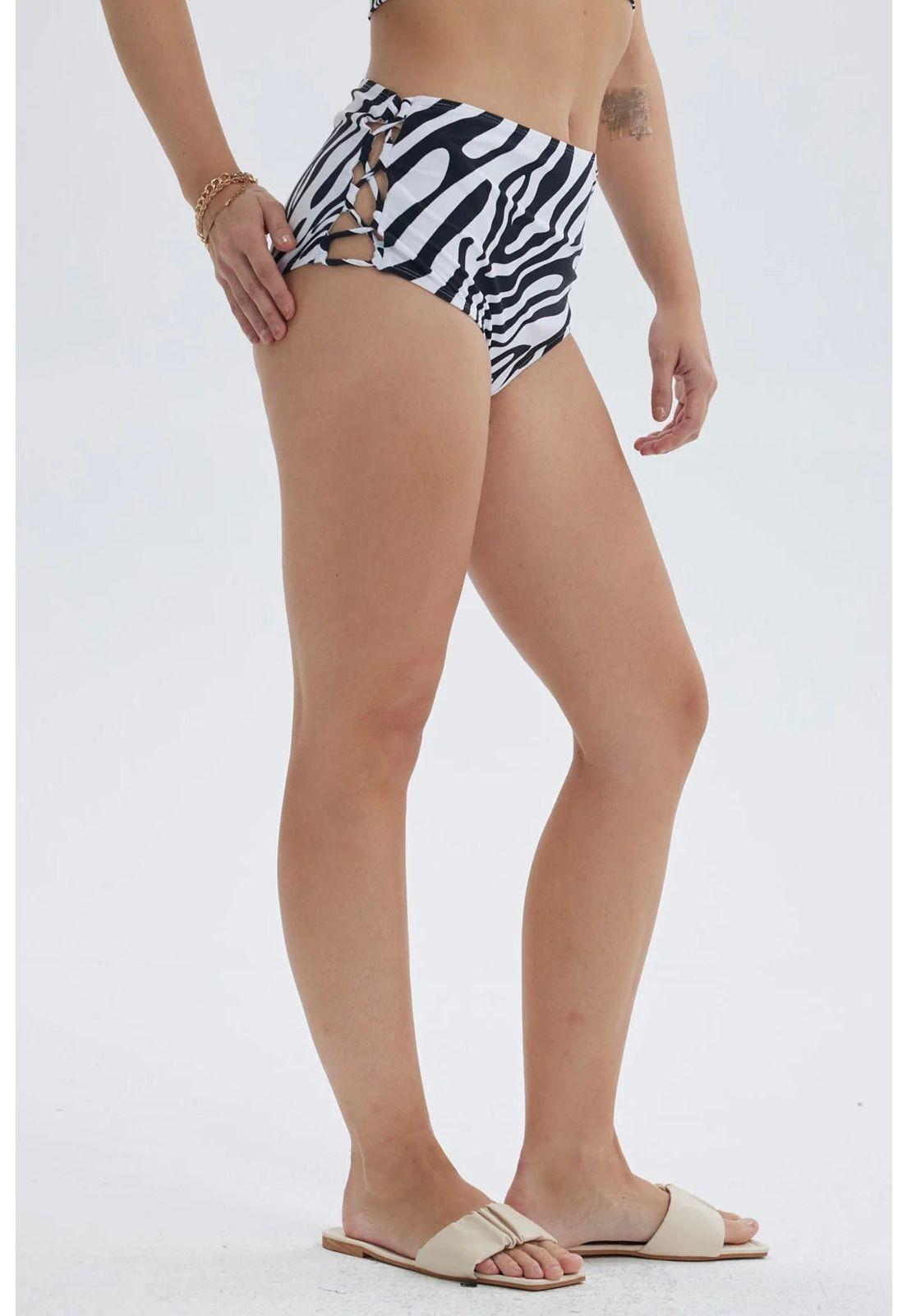 Traje De Baño Mujer Tiro Alto Con Abertura Blanco / Negro-1