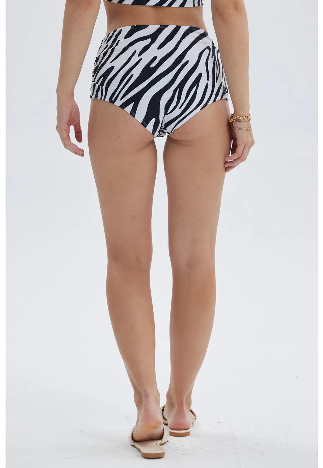 Traje De Baño Mujer Tiro Alto Con Abertura Blanco / Negro-2