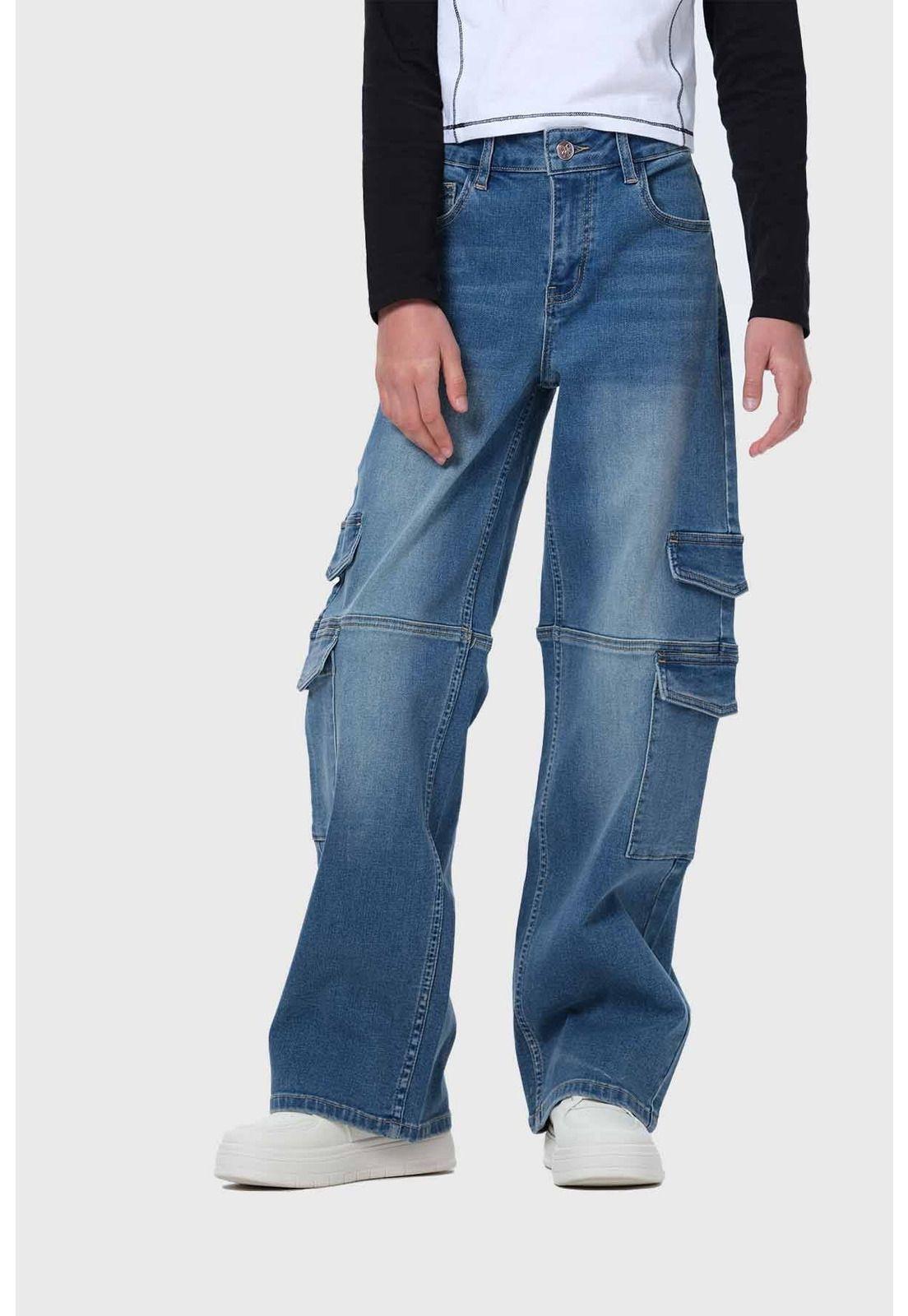 Jeans Niña Wide Leg Cargo Azul-1