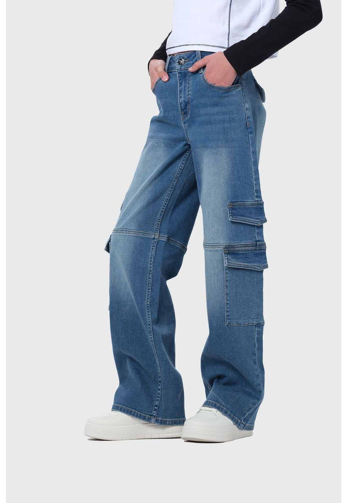 Jeans Niña Wide Leg Cargo Azul-2